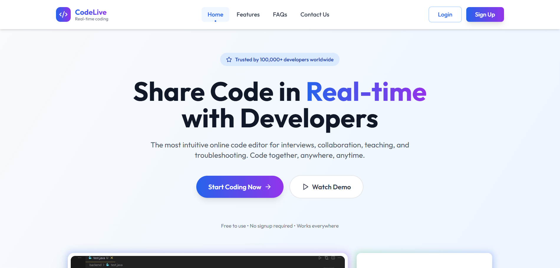 Codellive β Real-Time Collaborative Code Sharing Platform